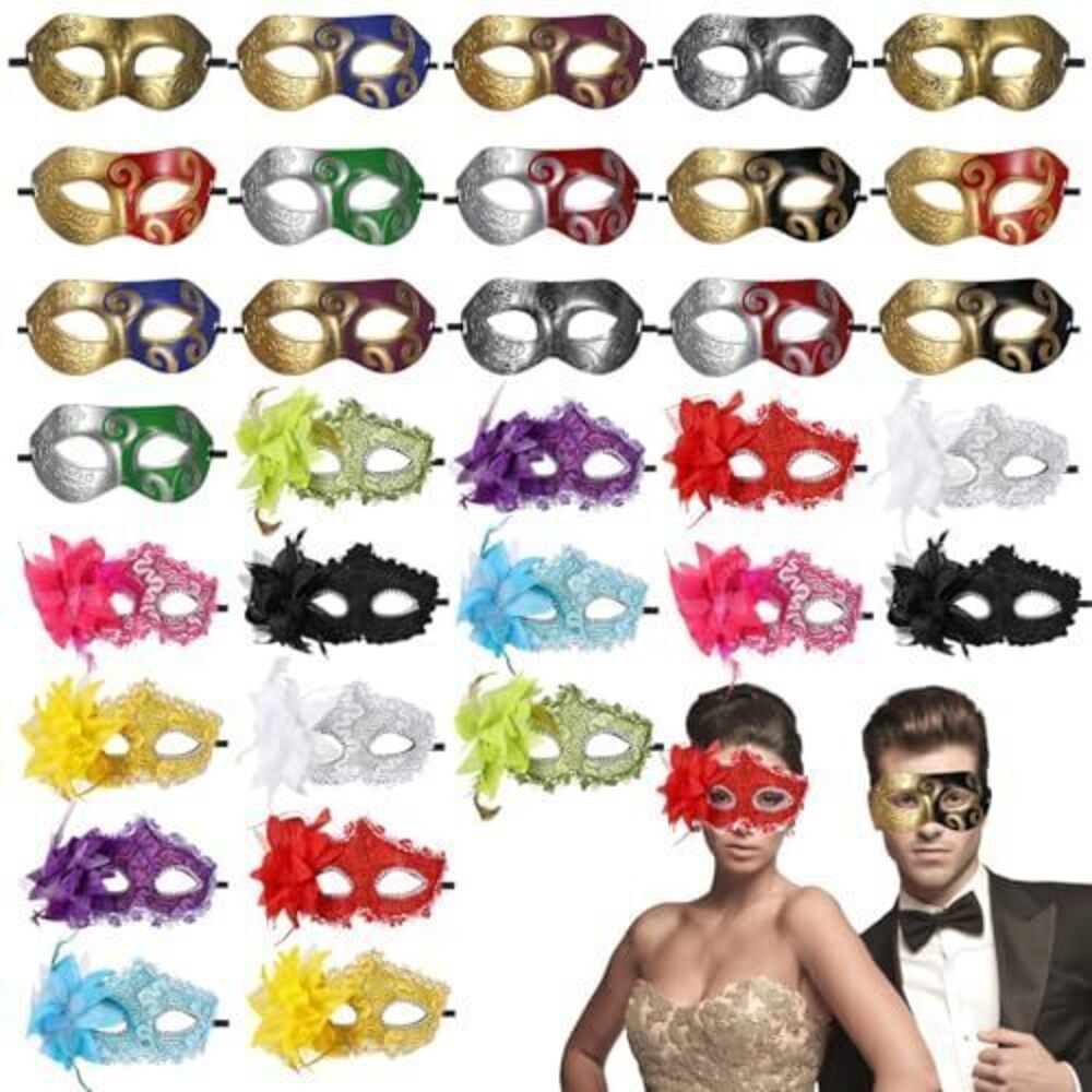 5928 32 Pack Couple Masquerade Masks Mardi Gras Mask Christmas Masks